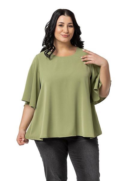 DISENTIS MODEST Pistachio Green Large Short Sleeve Plus Size Blouse