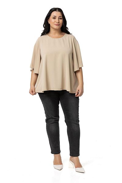 DISENTIS MODEST Plus Size Beige Wide Short Sleeve Blouse