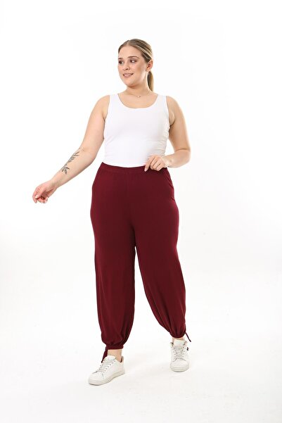 LİVE SPORT Claret Red Women's Large Size Loose Trousers Shalwar