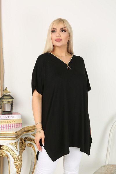 HÜLYA BUTİK Μαύρη μπλούζα με φερμουάρ με λεπτομέρειες