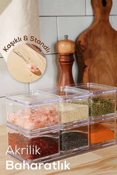 Vienev 6-Piece Acrylic Stackable Spice Rack with Stand - with Spoon