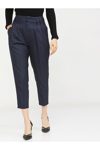 Tokyo Talkies By Styli Checked Pleat Detail Tapered Trousers with Pockets