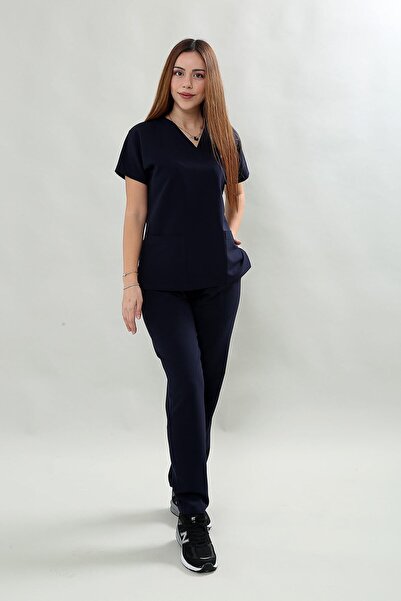 Scrubssy Basic Comfort Lacivert Kadın Cerrahi Takım Likralı Scrubs Doktor Önl...