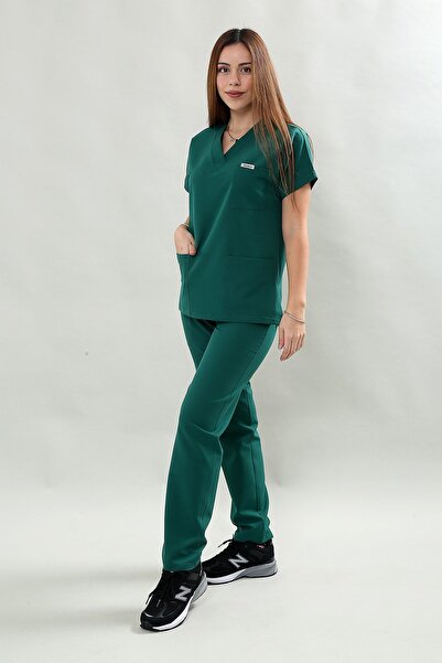 Scrubssy Basic Comfort Yeşil Kadın Cerrahi Takım Likralı Scrubs Doktor Hemşir...