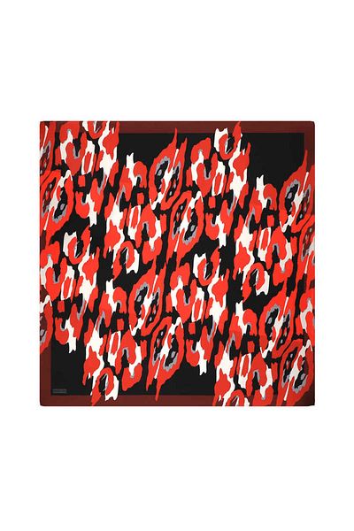Bursa İpek Silk Twill Scarf - Red Sare Pattern