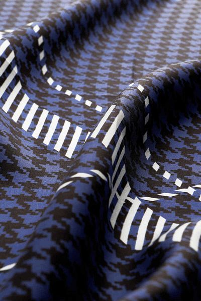 Bursa İpek Eșarfă din mătase twill - Saks Stripe Pattern Houndstooth