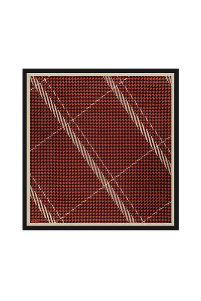 Bursa İpek Twill Silk Scarf - Red Line Houndstooth Pattern
