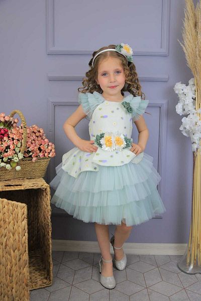MİSS RAİN Girl's Flower PaTTerned and DeTailed Tulle SKirT Evening Dress