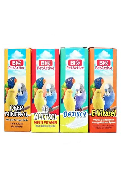 Bio PetActive Kafes Kuşları Kanarya Muhabbet Kuşu Papağan Kuş Vitamini 4 Lü B...