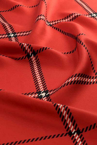 Bursa İpek Plaid Patterned Red Silk Twill Scarf