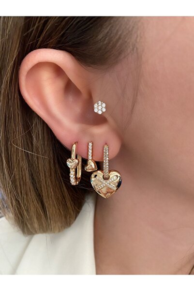 Pinery Jewels Kalpli X Taşlı 3'lü Küpe Seti