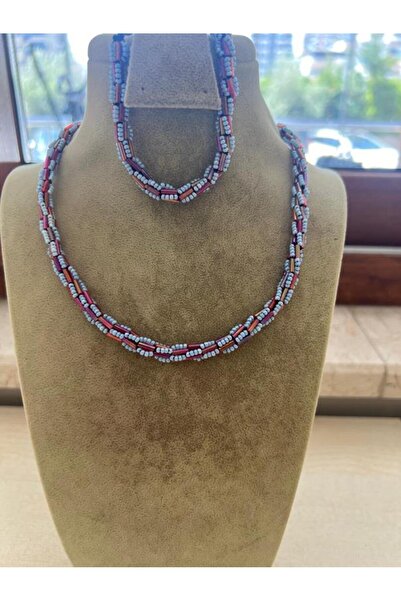 Mersin Alzheimer Derneği Mavi Bordo Renk Miyuki Kolye ve Bileklik Hediye Akse...