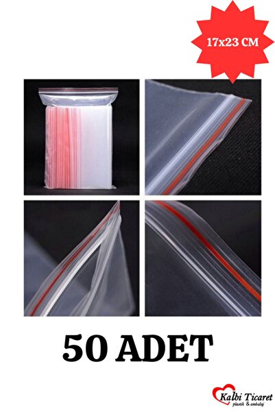 Kalbi Ticaret Kilitli Torba 17x23 Cm 50'li Kilitli Buzdolabı Poşeti Şeffaf Naylon Torba Kilitli Saklama Poşeti