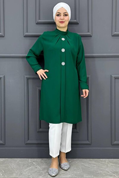 PERFECT Kadın Yaka Zincir Detaylı Gömlek PFC-1543-YEŞİL