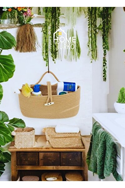 HomeTurko سلة تخزين معلقة من الجوت الكلاسيكي - منظم غرفة المعيشة/المطبخ/الحما...