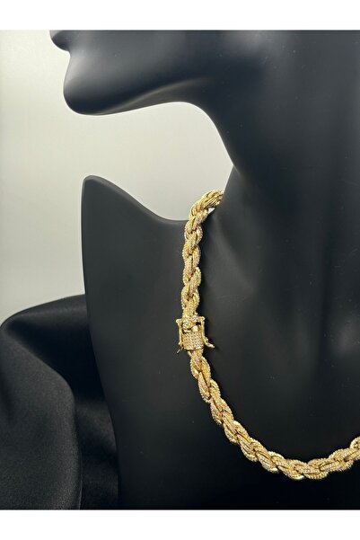 MywJewelery VİP Çelik Full Zirkon Taş İşleme Altın Kaplama Gurmet Kolye Özel Üretim