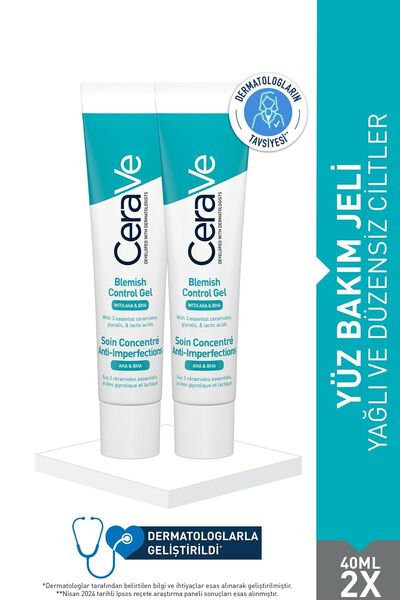 CeraVe Yağlı ve Düzensiz Ciltler İçin Cilt Bakım Seti: Belmish Control Yüz Bakım Jeli AHA/BHA 40ml x2