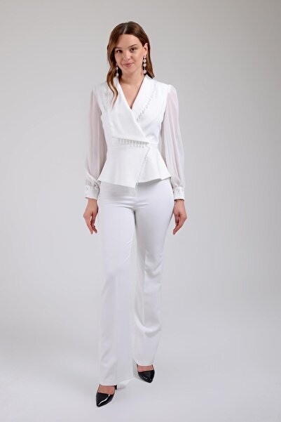 SpringStore Ekru Kolları Şifon İkili Takım