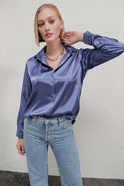 hazelin Cămașă de damă din satin albastru - ușoară și suprafață Hzl22w-bd139641
