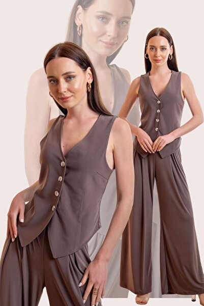 Laranor Ασύμμετρο σχέδιο - Milk Coffee V Neck Classic Γιλέκο