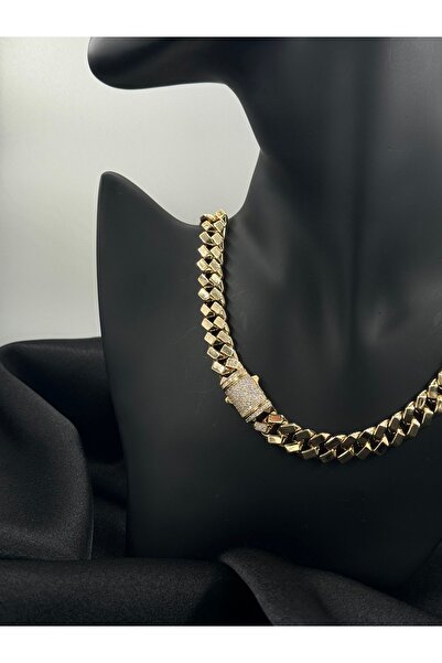 MywJewelery VİP Çelik Zirkon Taşlı Altın Kaplama Kare Kesim Gurmet Kolye 45cm