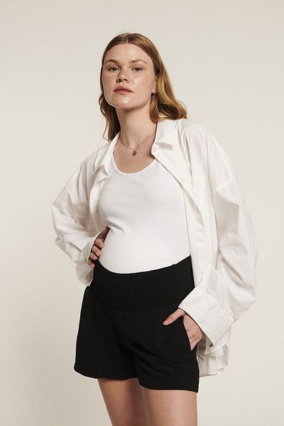 LYN MAMA PAİGE Black Maternity Shorts with Elastic Abdominal Area