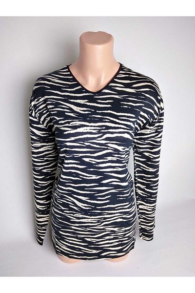 YAŞAR TRİKO Bluză tricou din bumbac pieptănat din viscoză neagră, de vară, cu decolteu în V, cu mânecă lungă, cu fantă laterală