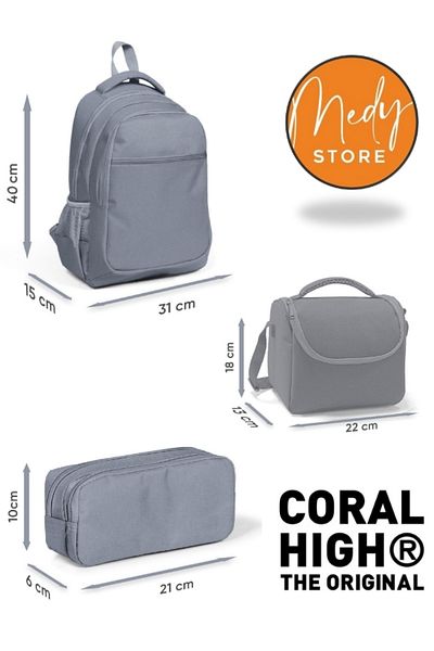 Coral High Set de 3 genți de școală cu model unicorn roz violet argintiu