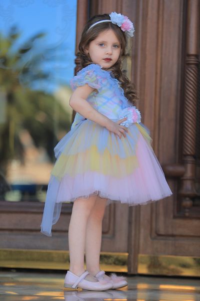 MİSS RAİN Special Strap Cut Multicolor Flower Detail Towel Girl's Evening Dress - Accessory Gift