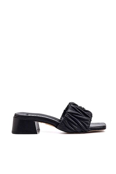 Sofia Baldi Black Leather Women's Heeled Slippers - Mamy