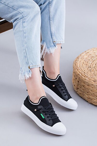 Benetton Новий сезон CLEO BENETTON® Чорні імпортні трикотажні жіночі спортивні кросівки