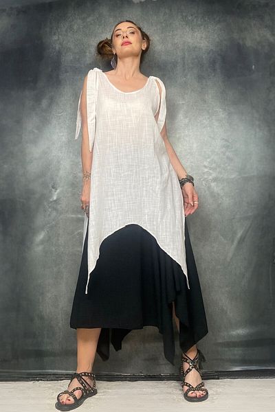 Quincey Cotton Asymmetric Cut Tunic - Lace Up Strap