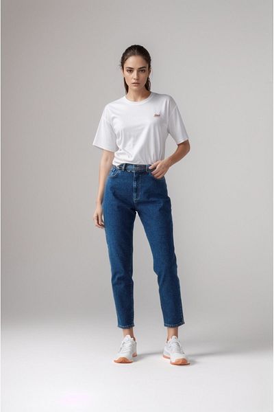 SHEVEGA 90s Navy Blue High Waist Mom Jean Jeans
