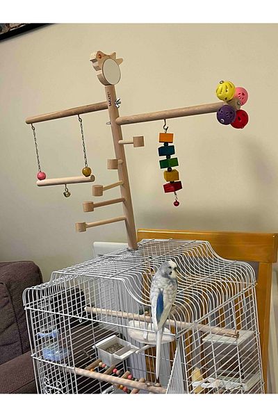 SAKAPET Parrot Cage with Bird Figure - Double Mirror and Stress Ball Play Track
