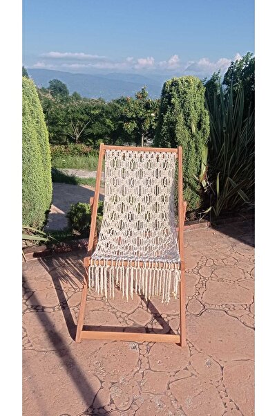 ayzenbi Katlanır Balkon Teras Bahçe Plaj Şezlong Makrome