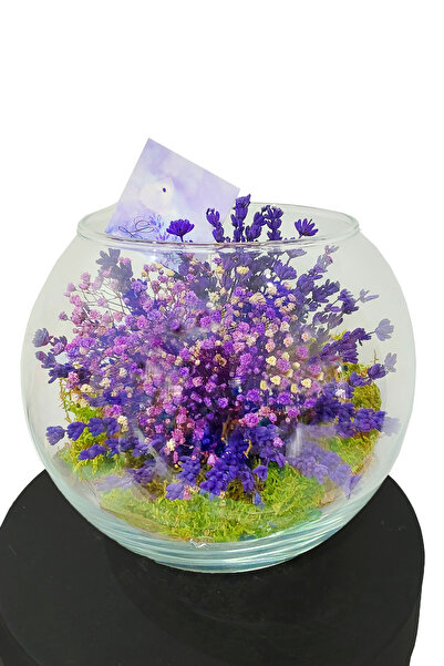 çiçekseli Cam Akvaryumda Lavanta Ve Cipso Fanusta Kokulu Lavanta Kalıcı Hediye Kuru Çiçek Teraryum Aşk Aroması