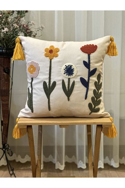 BUGİ HOME COLLECTİON SINGLE FLOWERY PUNCH EMBROIDERED EMBROIDERED DECORATIVE PREMIUM KIRLENT CASE