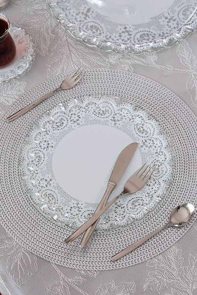 Glore Marche Platinum Gilded Glass Serving Plate Set for 6 Persons