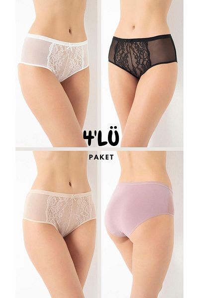 CONFEO 4-Piece Lace Women's Bato Panties Pack - Asorti-1 C3T0N5O408