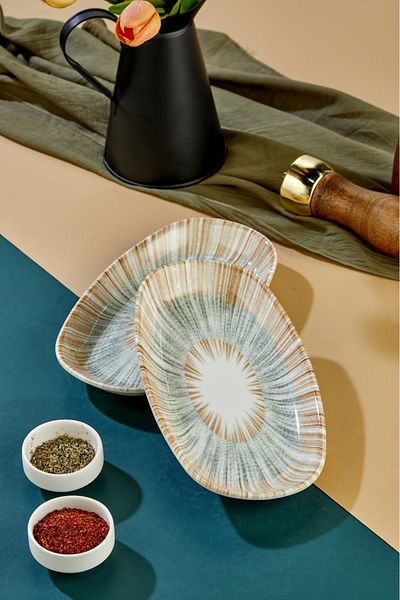 Cooker Set of 2 Special Design Luxury 24.5 cm Boat Model Plates