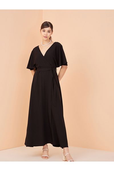 Femmella By Styli V Neck Kimono Sleeve Wrap Front Maxi Dress