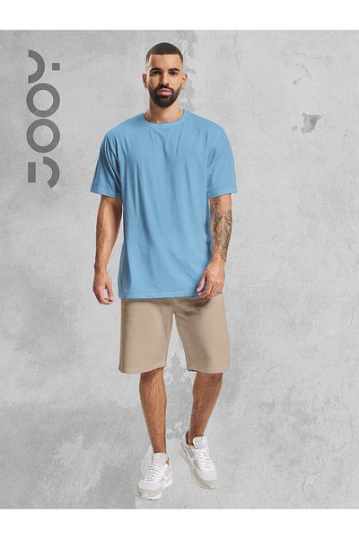 Jooy Company Σετ μπλουζάκι μπεζ Oversize και χτενισμένο βαμβακερό σορτς - Μπλε