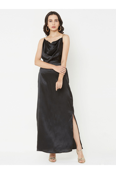 Mish By Styli Cowl Neck Chain Strap Detail Maxi Dress
