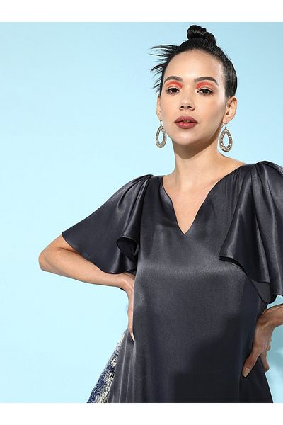 Mish By Styli Flounce Detail A-Line Trapeze Style Dress