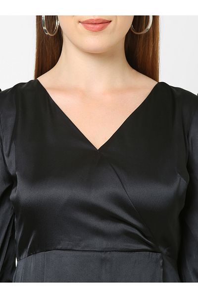 Mish By Styli Satin Asymmetric Hem A-Line Wrap Midi Dress