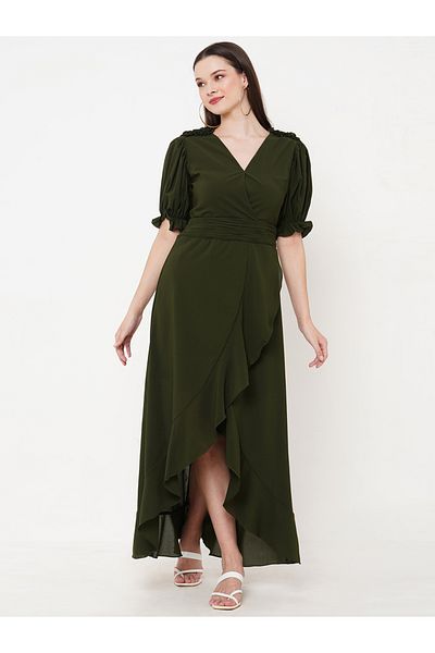 Mish By Styli Solid Georgette Wrap Front Maxi Dress