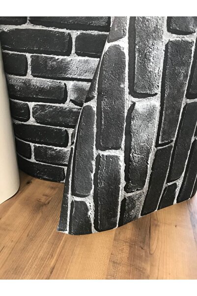 GMZ 16 Metrekare Tuğla desenli 3 boyutlu silinebilir duvar kağıdı siyah antrasit