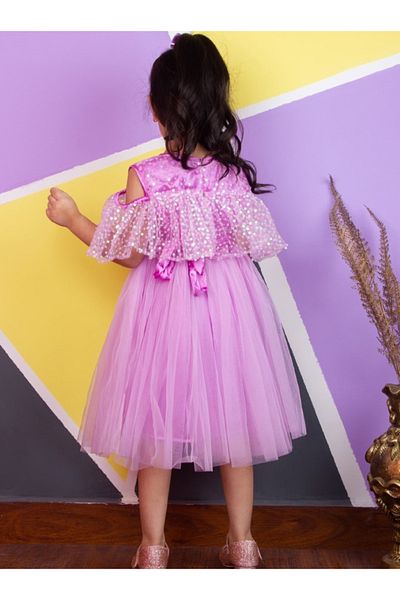Bella Moda By Styli Sequin Detail Cold Shoulder Sleeves Mesh Skater Dress