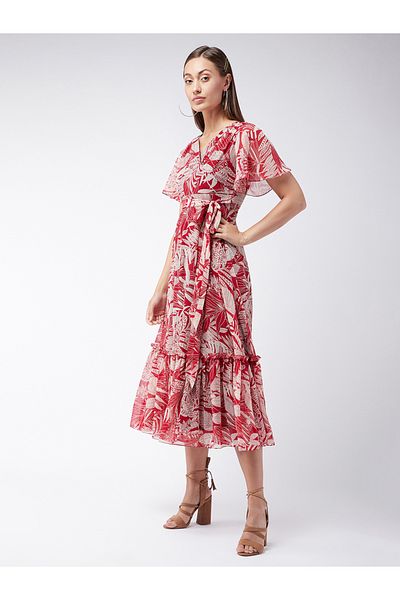 Miss Chase By Styli Leaf Printed A-Line Midi Dress