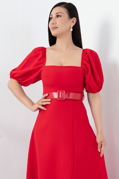 PULLIMM Rochie Atlas cu mânecă cu balon și gât pătrat - NY4309